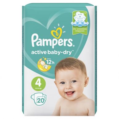 PAMPERS Подгузники Active Baby-Dry Maxi (9-14 кг) Упаковка 20