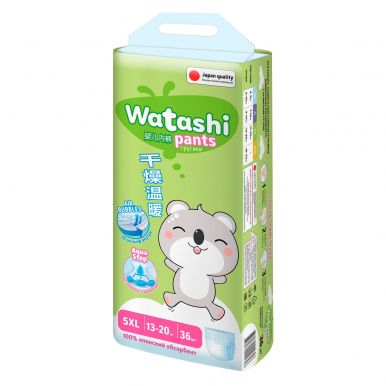 WATASHI подгузники-трусики детские 5/XL 13-20кг 36шт