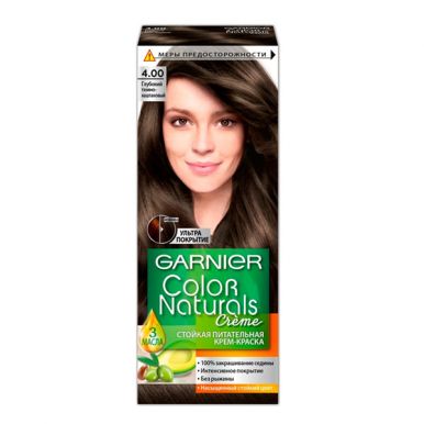 Garnier стойкая питательная крем-краска для волос Color Naturals, тон 4.00 глубокий темно-каштановый, 110 мл