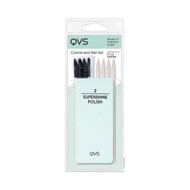 QVS набор д/ухода за ногтями и кутикулой: мини-баф/полировка, палочки д/кутикулы 8шт