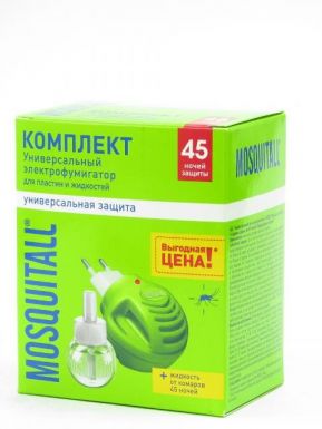 Mosquitall Прибор с диодом + жидкость Универсальная защита, от комаров 45 ночей