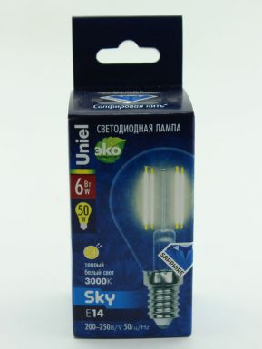 Лампа светодиодная Uniel cерия Sky шар Led-g45-6w/Ww/e14/Cl Pls02Wh, картон