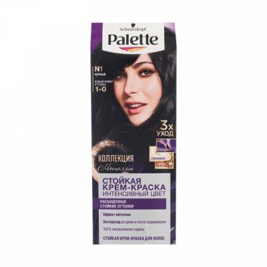 Palette Стойкая крем-краска для волос, N1 (1-0) Чёрный, защита от вымывания цвета, 110 мл