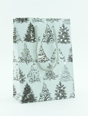 Пакет подарочный "Зимние елочки", размер: 11,5х6х16 см. Цвет: серебро (GB30992-5)
