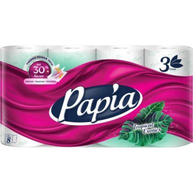 PAPIA бумага туалетная тропическая экзотика 3сл.8 рулона