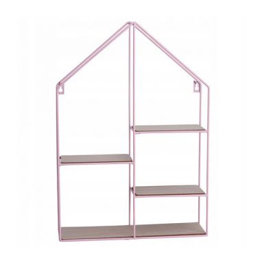 Полки навесные в форме дома, с элементами из МДФ, размер: 350x100x500 мм, цвет розовый, артикул: NBD000090