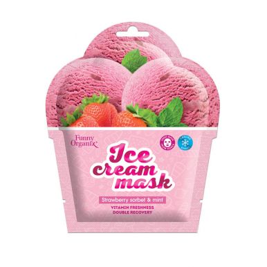 FUNNY ORGANIX маска-мороженое д/лица тканевая охлаждающая strawberry sorbet&mint морозная свежесть 2