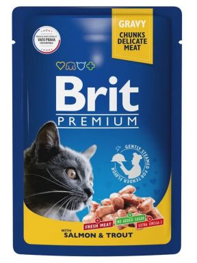 BRIT PREMIUM корм д/взрослых кошек лосось и форель в соусе пауч 85г/14