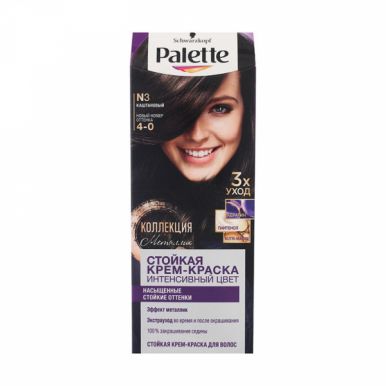 Palette Стойкая крем-краска для волос, N3 (4-0) Каштановый, защита от вымывания цвета, 110 мл