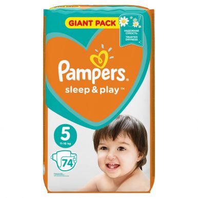 Pampers 5 подгузники Sleep & Play Junior, 74 шт (11-18кг) Джайнт упаковка