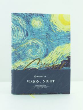 Записная книжка A5 80 листов Лайт, кожзам, Greenwich Line Vision, Van Gogh, Night, тон, блок, зол,срез