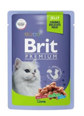 BRIT PREMIUM корм д/взрослых кошек ягнёнок в желе пауч 85г/14