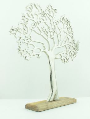 Декорация "дерево" на деревянной подставке ( дерево манго), разм.39x8x43cm, цв.серебро A06561140
