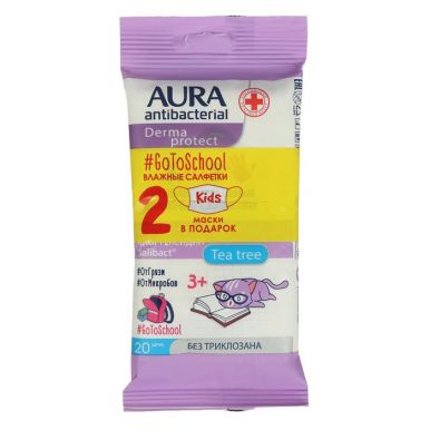 AURA Kids салфетки влажные д/детей антибактериальные 3+ 20шт