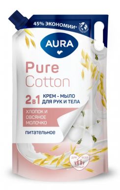 AURA Pure сotton крем-мыло 2в1 хлопок и овсяное молочко мяг.уп. 850мл