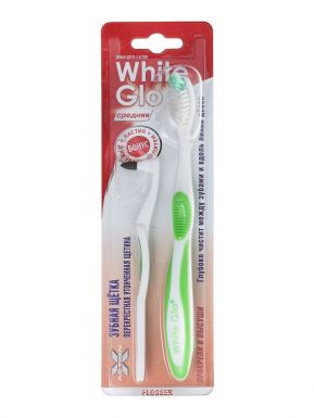 White Glo зубная щетка Flosser + ластик для удаления налета (утонченная щетина)__