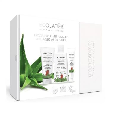 ECOLATIER набор подарочный organic aloe vera: тоник д/лица,гель д/умывания, крем д/лица