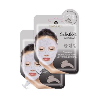 SKINLITE маска д/лица пузырьковая глиняная древесный уголь 15г SL-630