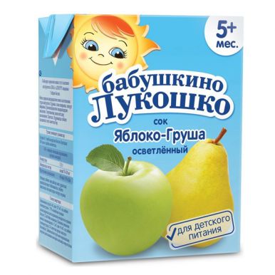 Бабушкино лукошко детское питание сок яблоко-груша осветленный, без сахара с 5 месяцев, 200 г