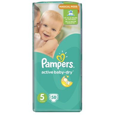 Pampers подгузники Activ Baby 5 Junior, 58 шт (11-18кг) Джамбо упаковка