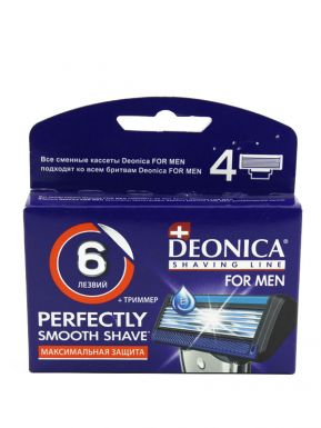 Сменные кассеты для бритья Deonica 6 for Men с алмазным покрытием и комплексом Micro Silver, 4 шт