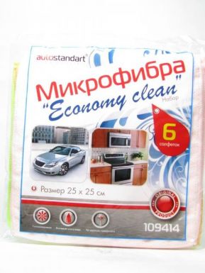 109414 Набор мини салфеток из микрофибры Economy clean (6шт) 25*25см