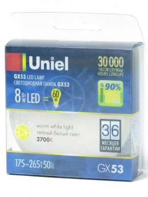 Лампа светодиодная Uniel Led-Gx53-8w/Ww/Gx53 пластик