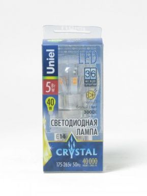 Лампа светодиодная Uniel cristal серия глобы Led-g45p-5w/Ww/e14/Cl Alc02Sl пластик
