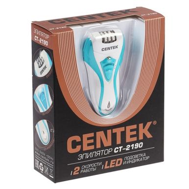 Эпилятор CENTEK, CT-2190 (синий+белый)  10Вт, 2 скорости, до 30 мин. без подзарядки, LED