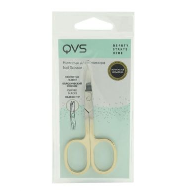 QVS ножницы маникюрные с изогнутыми лезвиями и золотыми ручками
