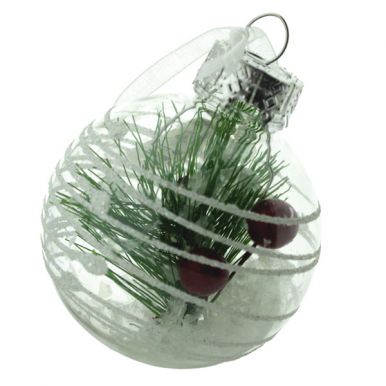 Украшение новогоднее шар прозрачный 6х7,5 см с Декором, артикул: TIJA8237