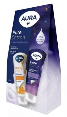 AURA подарочный набор pure cotton: крем д/рук 75мл, крем д/рук ночной 75мл