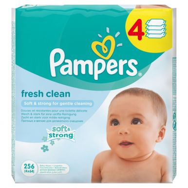 PAMPERS салфетки детские увлажненные Baby Fresh сменный блок Quatro (3+1)x64шт