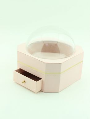 Коробка подарочная с ящиком и прозрачным окном розовая 15*14см