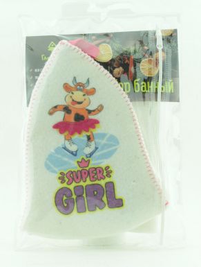 Набор для бани подарочный SUPER GIRL: шапка, коврик