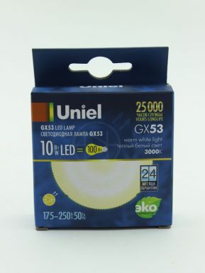 Лампа светодиодная Uniel Led-Gx53-10w/Ww/Gx53/Fr Plz01Wh матовая, Теплый белый свет 3000k, картон