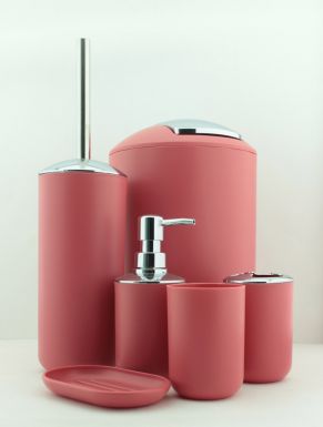 Набор для ванной комнаты 6 предметов: ведро 4л/ершик/мыльница/дозатор/подставка для зубных щеток 20х20х30см, розовый