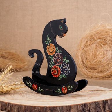 Фигурка кошка-качалка чёрная гордецкая роспись 7387237/7437076