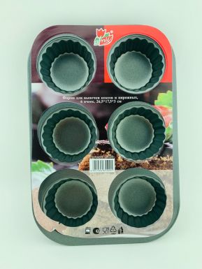 Форма д/выпечки кексов с антипригарным покрытием 6 ячеек 26,5*17,5*3,0см YL-A03
