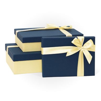 Коробка подарочная с бантом рогожка цв.синий-слоновая кость 25*17*6см Д10103П.131.2