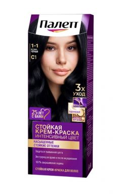 Palette Стойкая крем-краска для волос, C1 (1-1) Иссиня-черный, защита от вымывания цвета, 110 мл