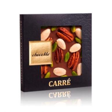 ChocoMe Carre Молочный шоколад с орехами пекан, фисташками Бронте и миндалём, 50г