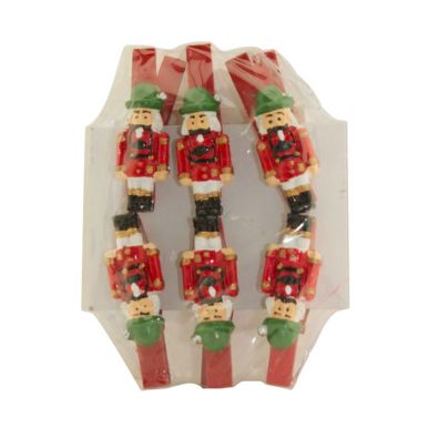 Набор новогодних украшений Щелкунчики, на прищепках, 6 шт, цвет: красный