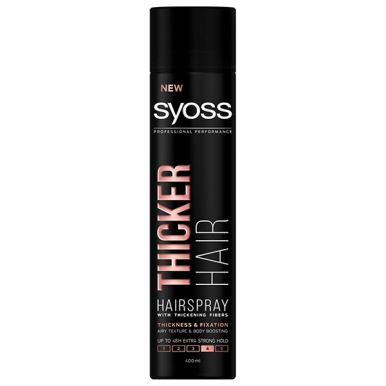 Syoss Лак для укладки волос Thicker Hair, с уплотняющими частицами, густота и фиксация, экстрасильная фиксация 4, 400 мл