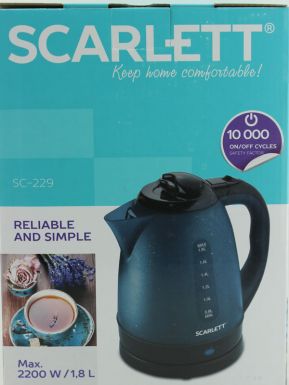 Чайник Scarlett Sc-229, 1850-2200 Вт, 1,8 л, Два индикатора уровня воды, Вращение на 360 градусов