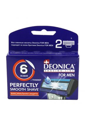 Сменные кассеты для бритья Deonica 6 for Men с алмазным покрытием и комплексом Micro Silver, 2 шт