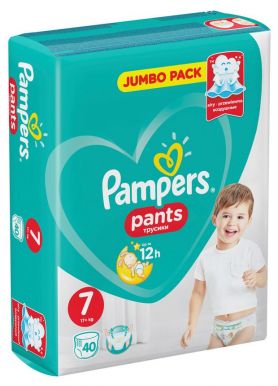 PAMPERS Подгузники-трусики Pants для мальчиков и девочек Size 7 (17+ кг) Джамбо Упаковка, 40 шт
