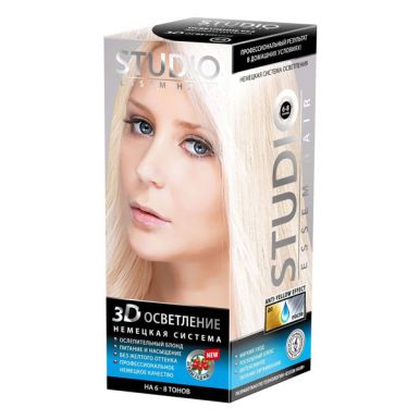 Studio стойкая крем-краска для волос 3d Осветление на 6-8 тонов 2x25 гр, 100 мл