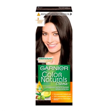 Garnier стойкая питательная крем-краска для волос Color Naturals, тон 3, Темный каштан, 110 мл