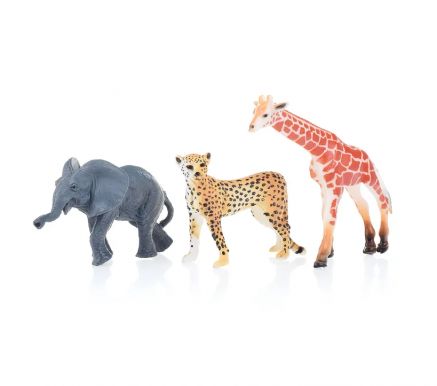 Набор животные Африки жираф, гепард, слон в пакете 3шт